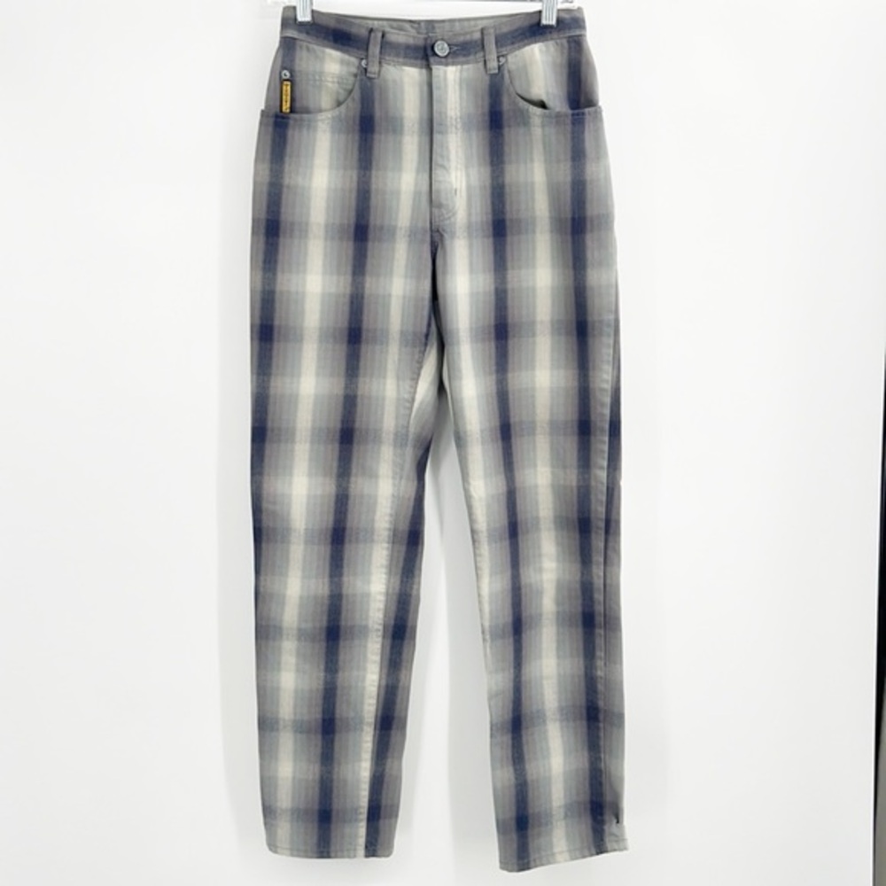 Armani Jeans Plaid Gray Blue Straight-Leg Pants